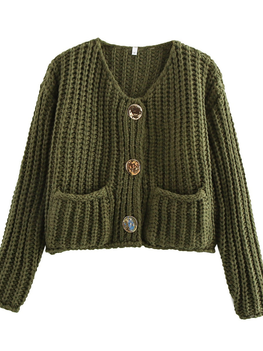 Metal Buttons Cropped knitted cardigan