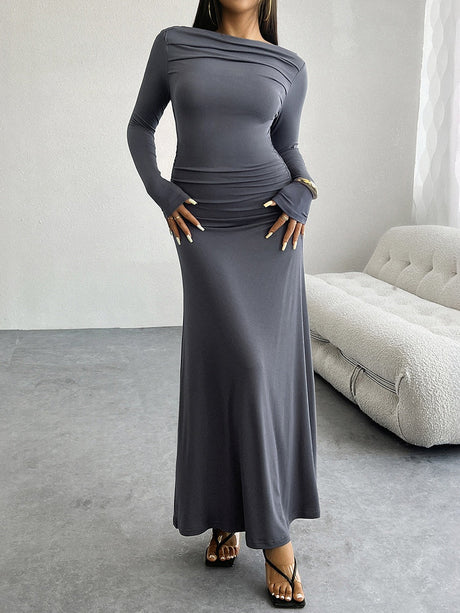 Liber Autumn Women's Solid Color Midi Dresses