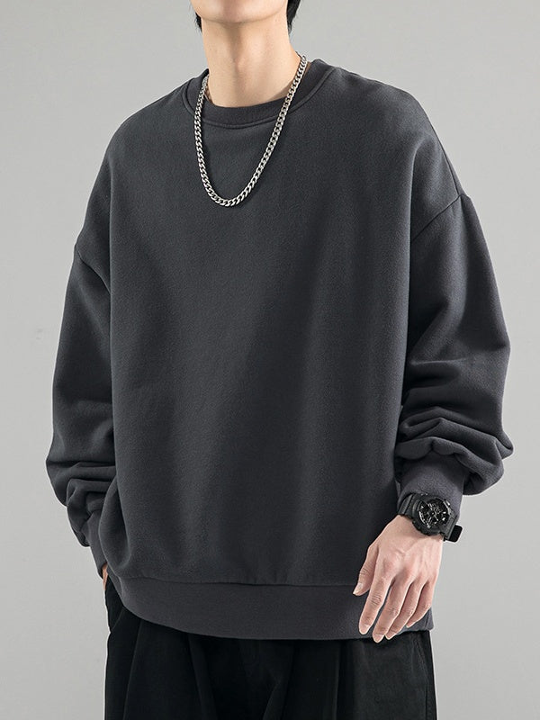 All-match Crew Neck Loose Solid Color Hood Sweatshirts&Hoodies