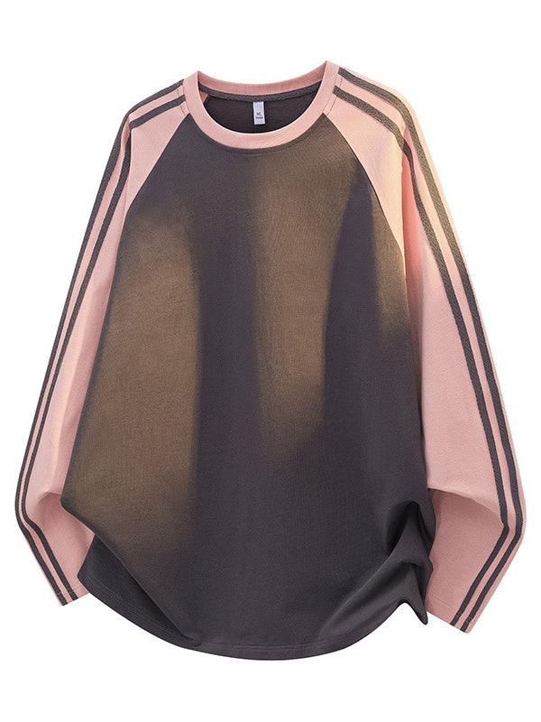 Liber Autumn Neutral wear Color matching Stripes T-shirts