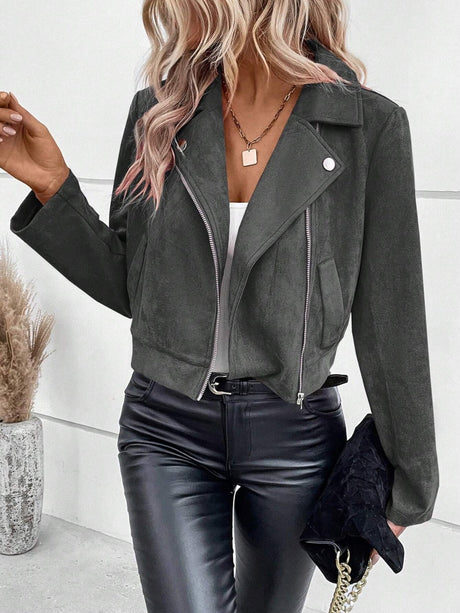 Short Lapel Zipper Deerskin Jackets