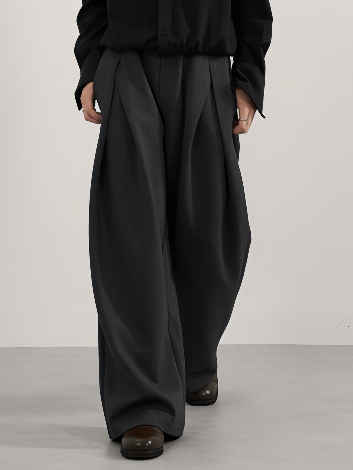 Stereo Double Pleats Leisure Cleanfit Straight-leg Trousers