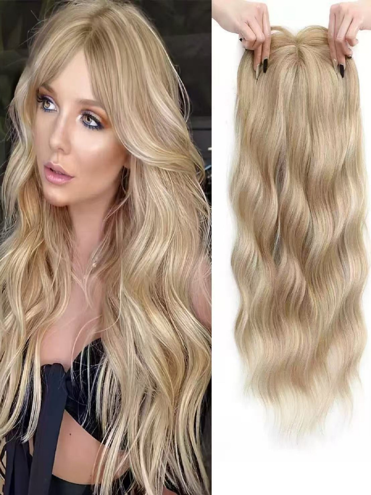 Invisible, Seamless, Long, Curly Wig With White Hair Covering