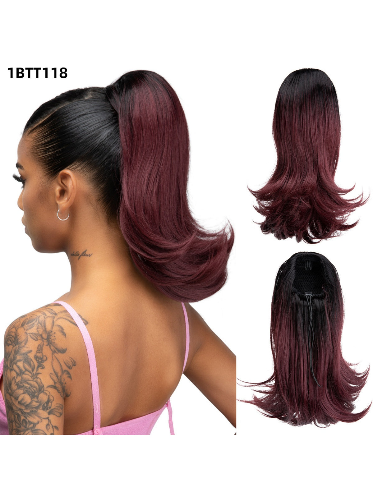 Slightly Curled Short Hair With Drawstring Ponytail, Made Of Synthetic High-temperature Silk Wig