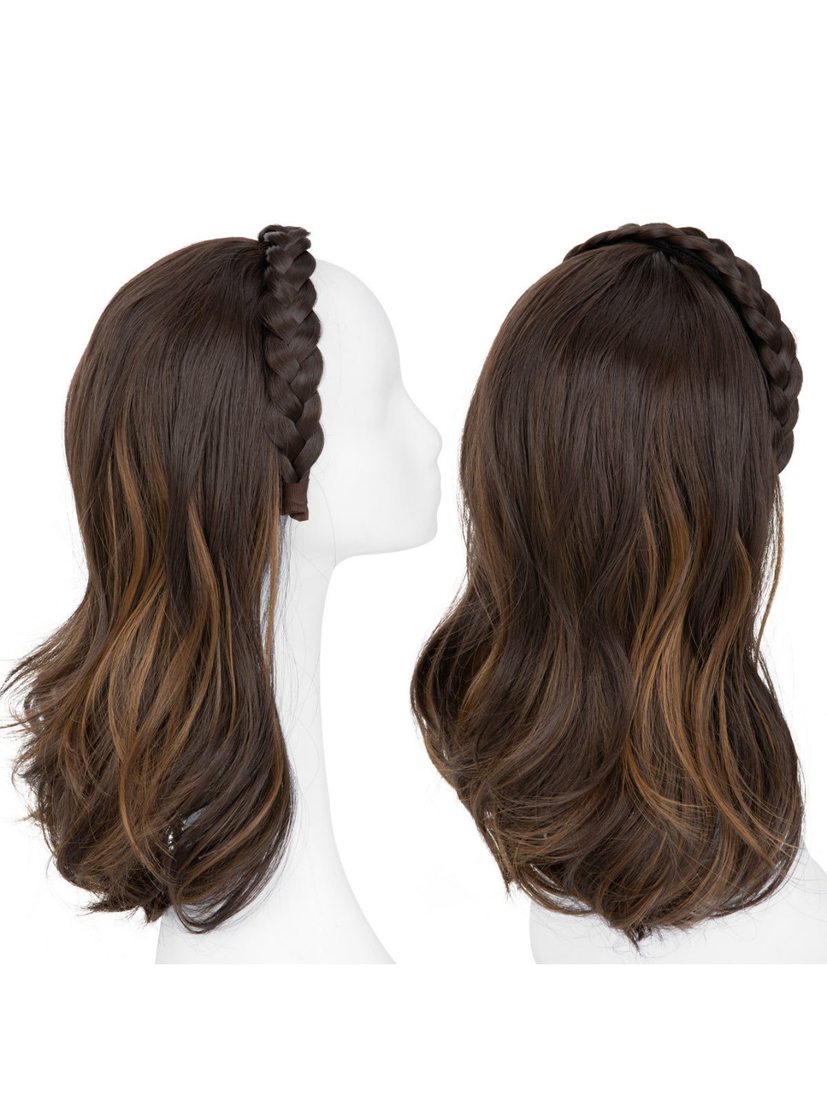 Fishbone Braid Headband Integrated Hair Replacement Long Curly Half-head Wig