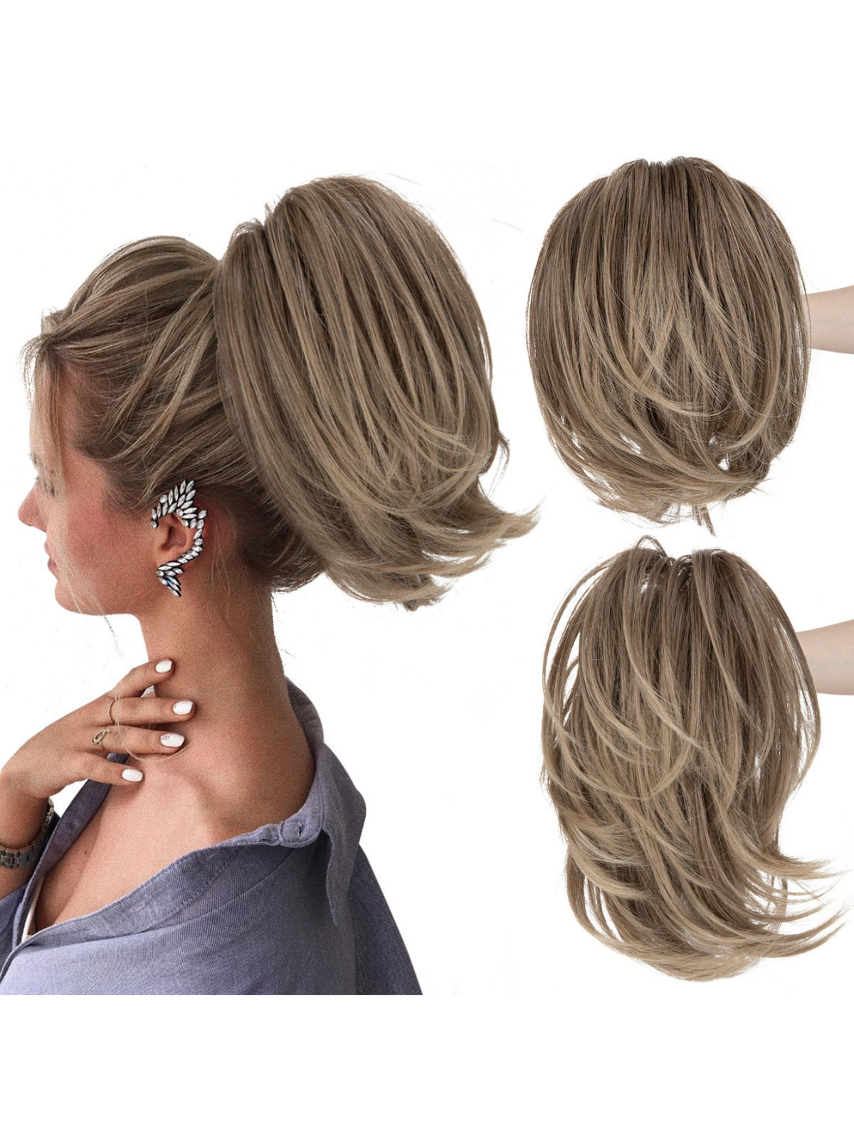 Short, Curled Ponytail Wig With Clip
