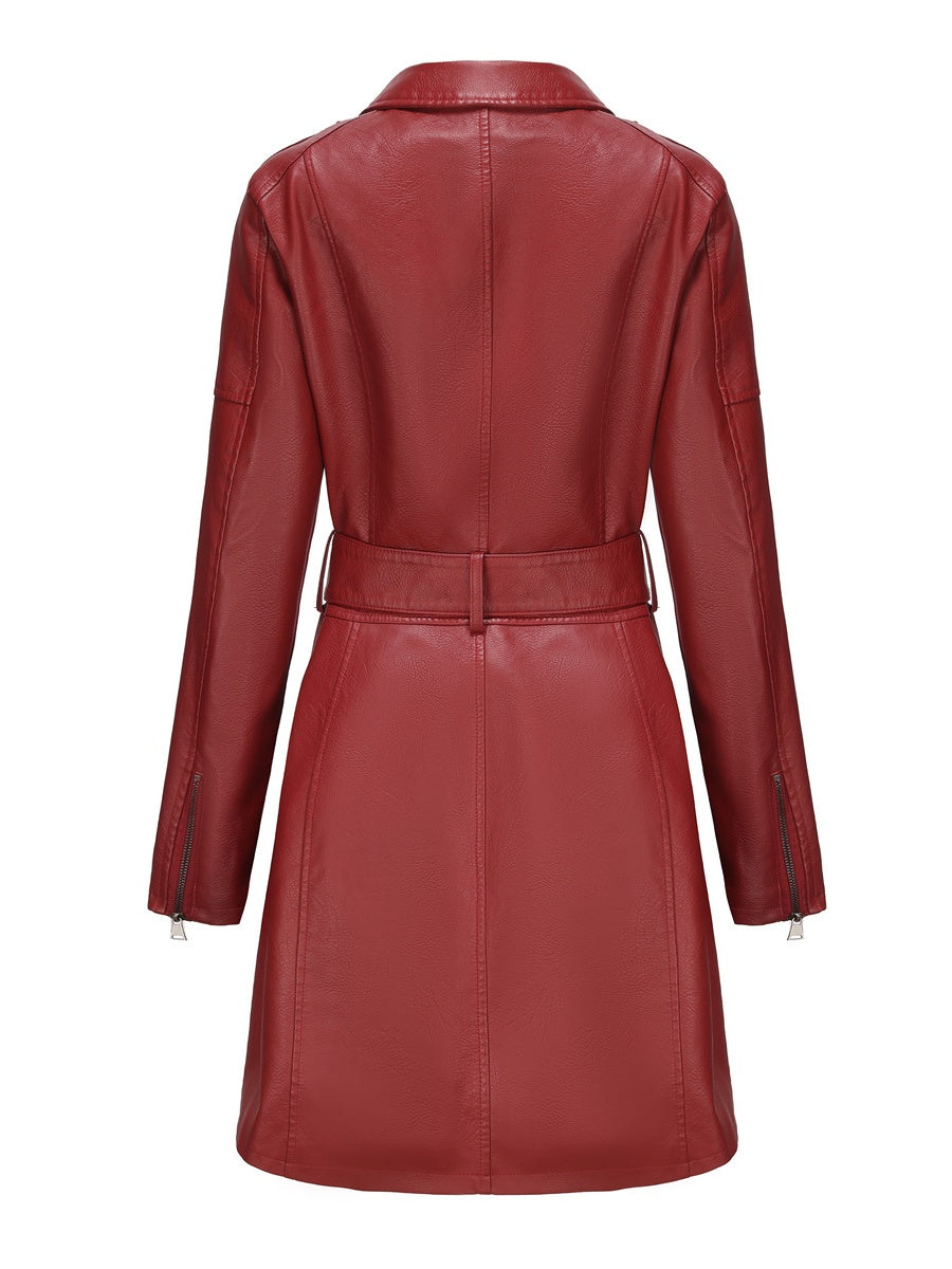 Mid-length Pu Pocket Trench Coats