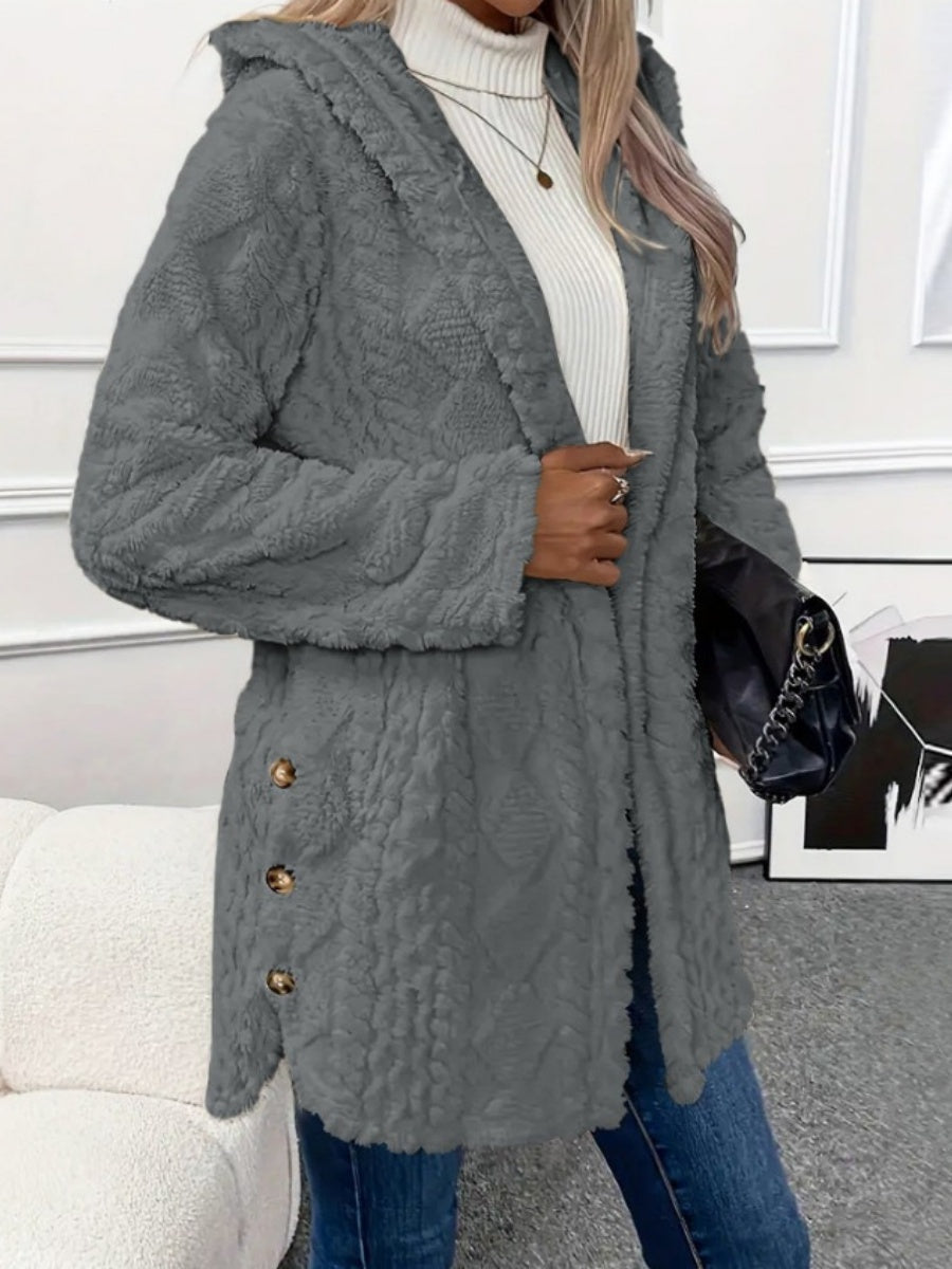 Hooded Solid Color Cardigan Button Long Sleeve Casual 3D Pattern Jackets