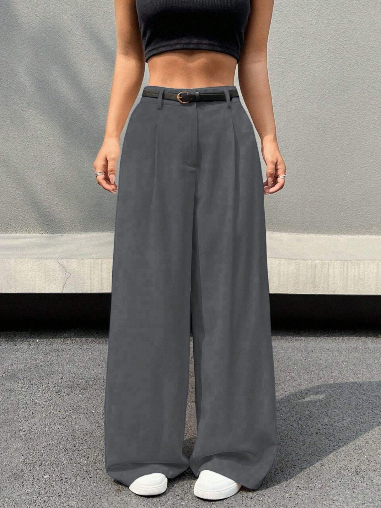 Pleated Drape Women's Suit Pants High Waist Wide Leg Versatile Casual Straight Floor-length Suit Pants