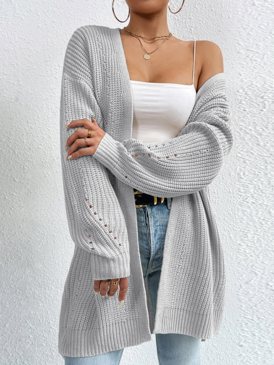 Liber Autumn Women's Color Plain stitch Mid-length Cardigans Coat