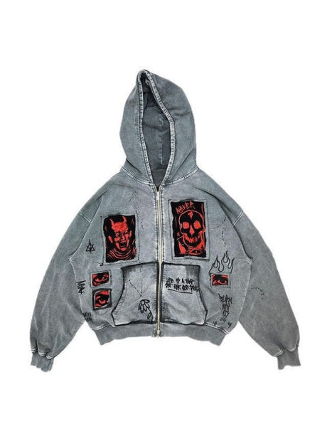 Halloween Devil Print Denim Jackets