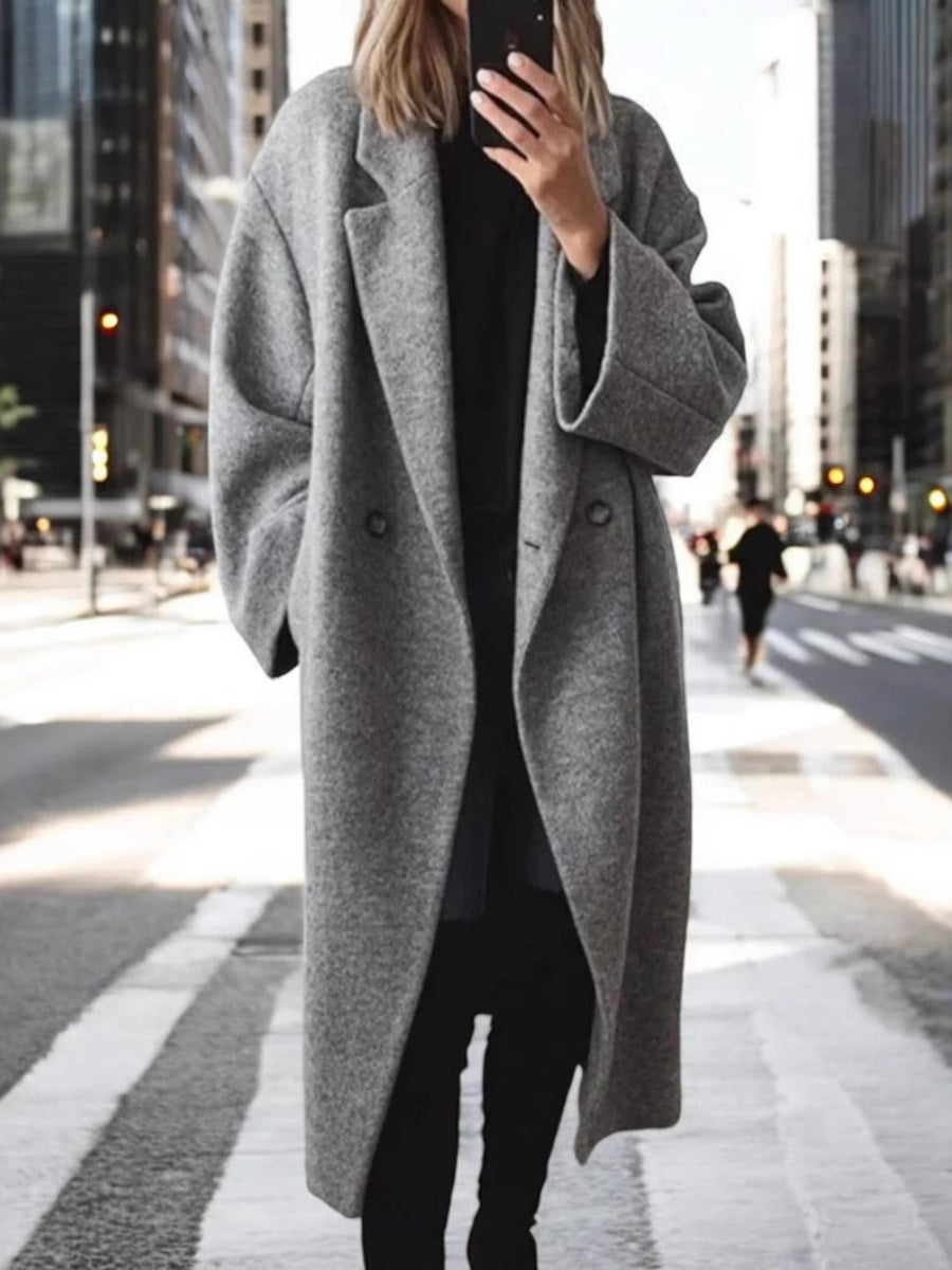 Splicing Woolen Long Sleeves Lapel Long Coats