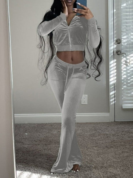 Velvet Splicing Sexy Long-sleeved Casual Navel-baring Top 2-piece Sets