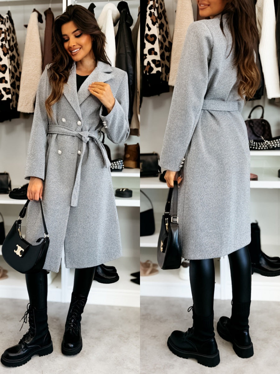 Long Lace-up Woolen Coat