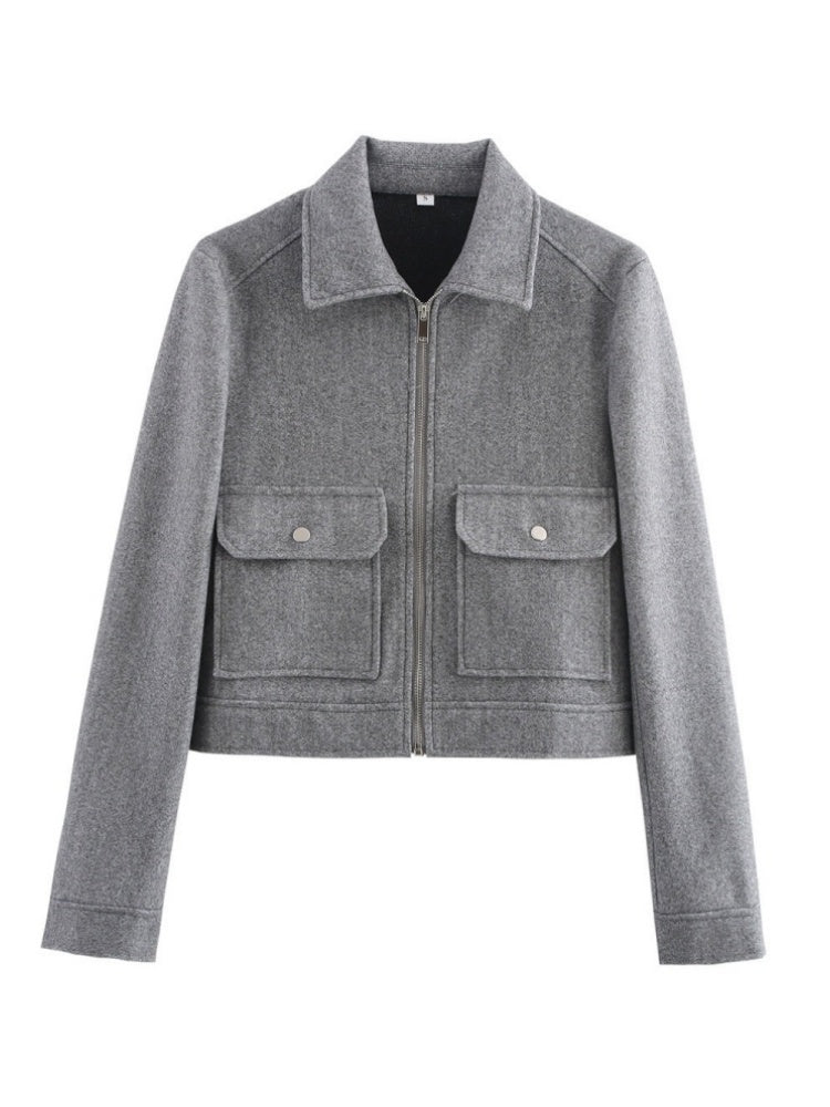 Zipper Lapel Simple Fashion Long-sleeved Short Jacket Suit Jacket Top