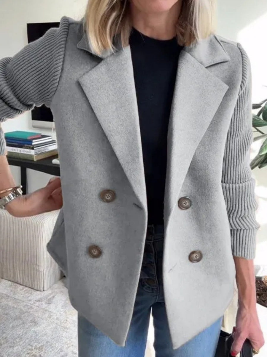 Blazer Style Patchwork Knit Double-breasted Leisure Work Coat