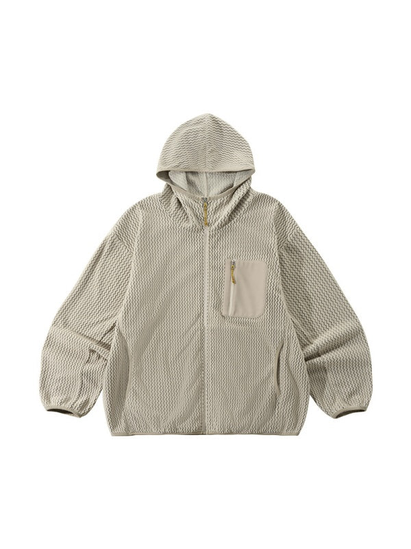 Bata Wave Pattern Stand Collar Outdoor Windproof Zipper Jacket