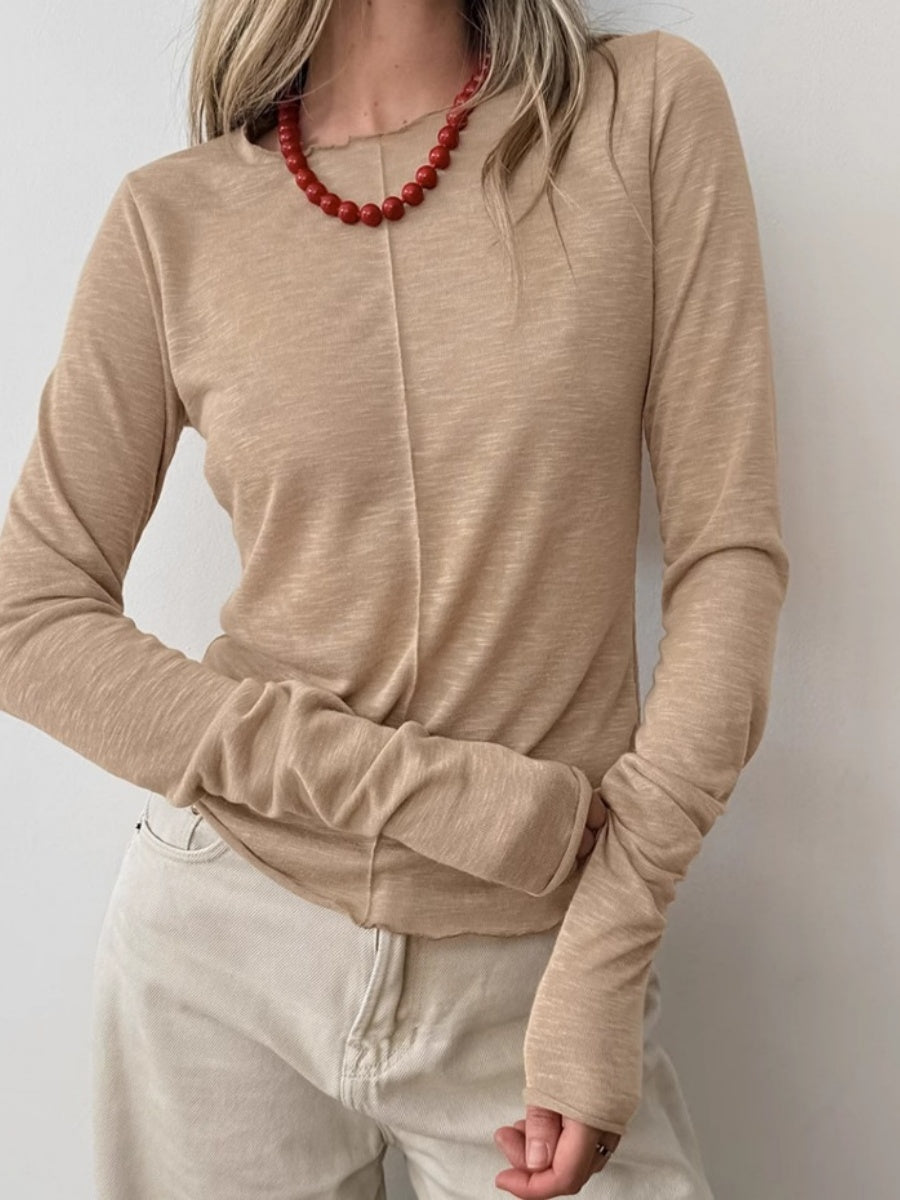 Liber Autumn Women's Splicing Solid Color Long sleeve Crew Neck T-shirts