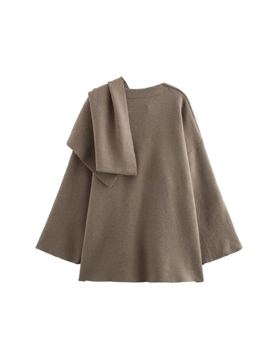 Asymmetrical Scarf Short Knit Cardigan