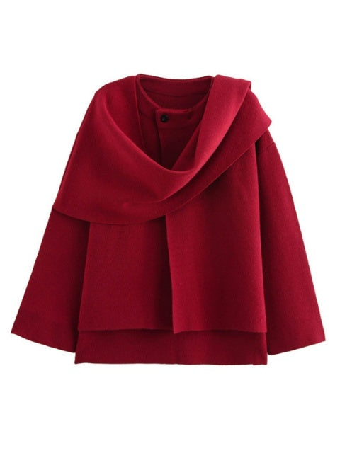 Asymmetrical Scarf Short Knit Cardigan
