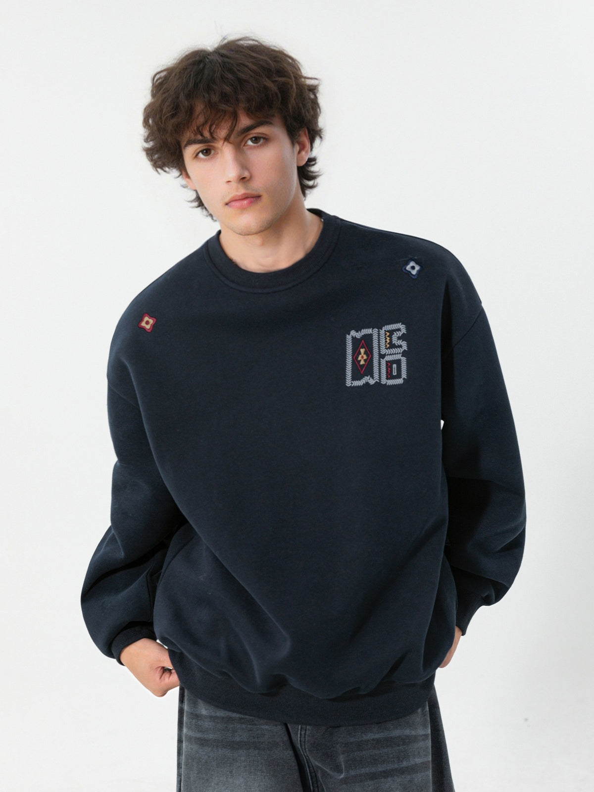 Liber Autumn Men's Embroidered Pattern Pattern Sweatshirts