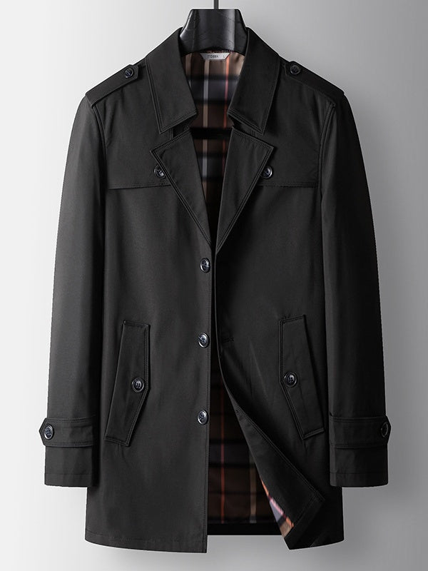 Business Mid-Length Notch-Lapel Single-Breasted Trench Coat