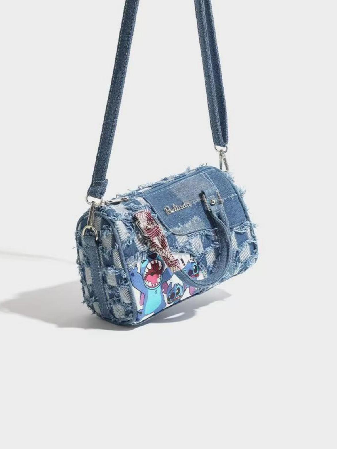 Stitch-themed Denim Patchwork Handbag