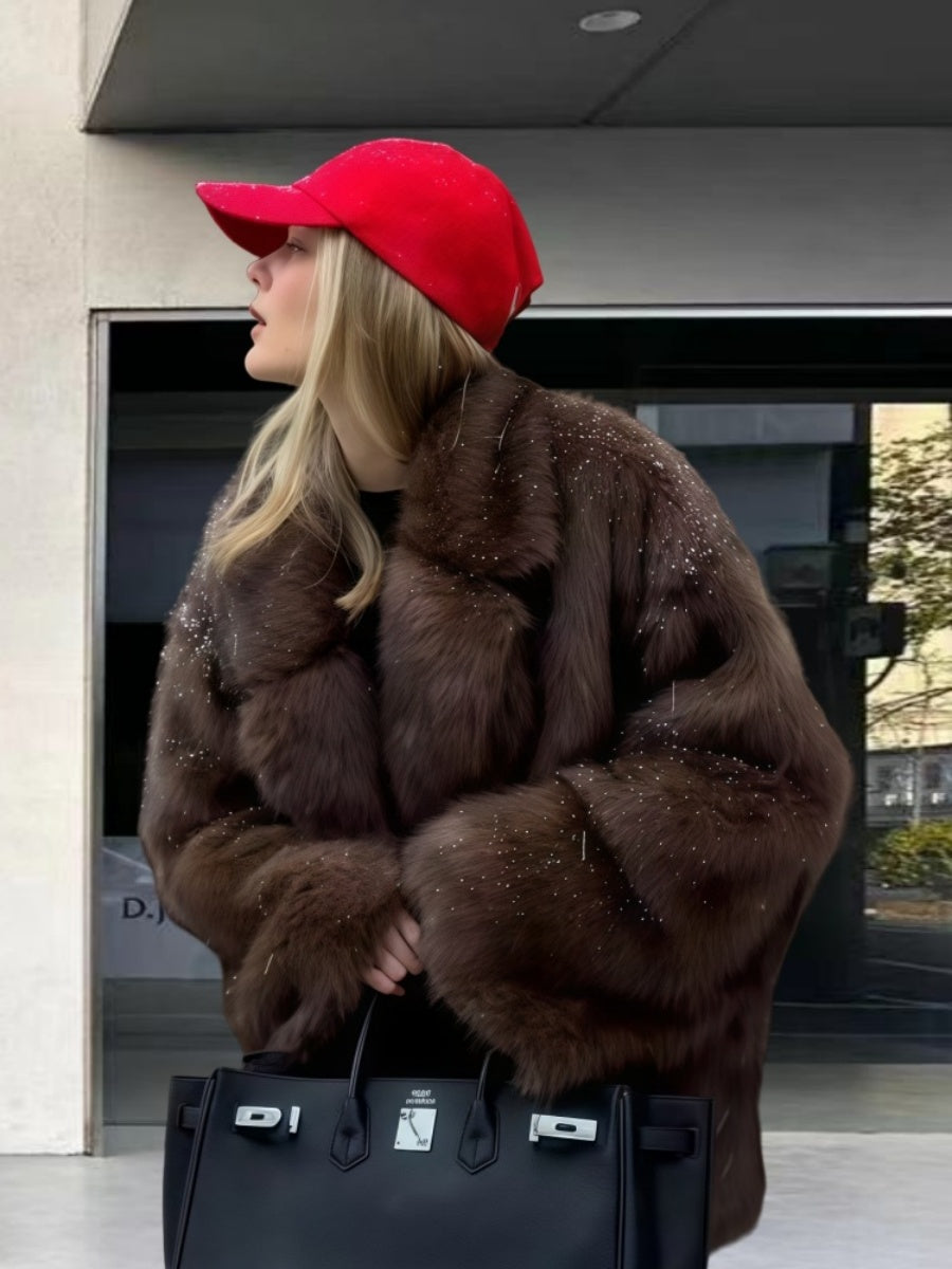 Cardigan With Turn-down Collar Faux Fur Dinner Parties Coats