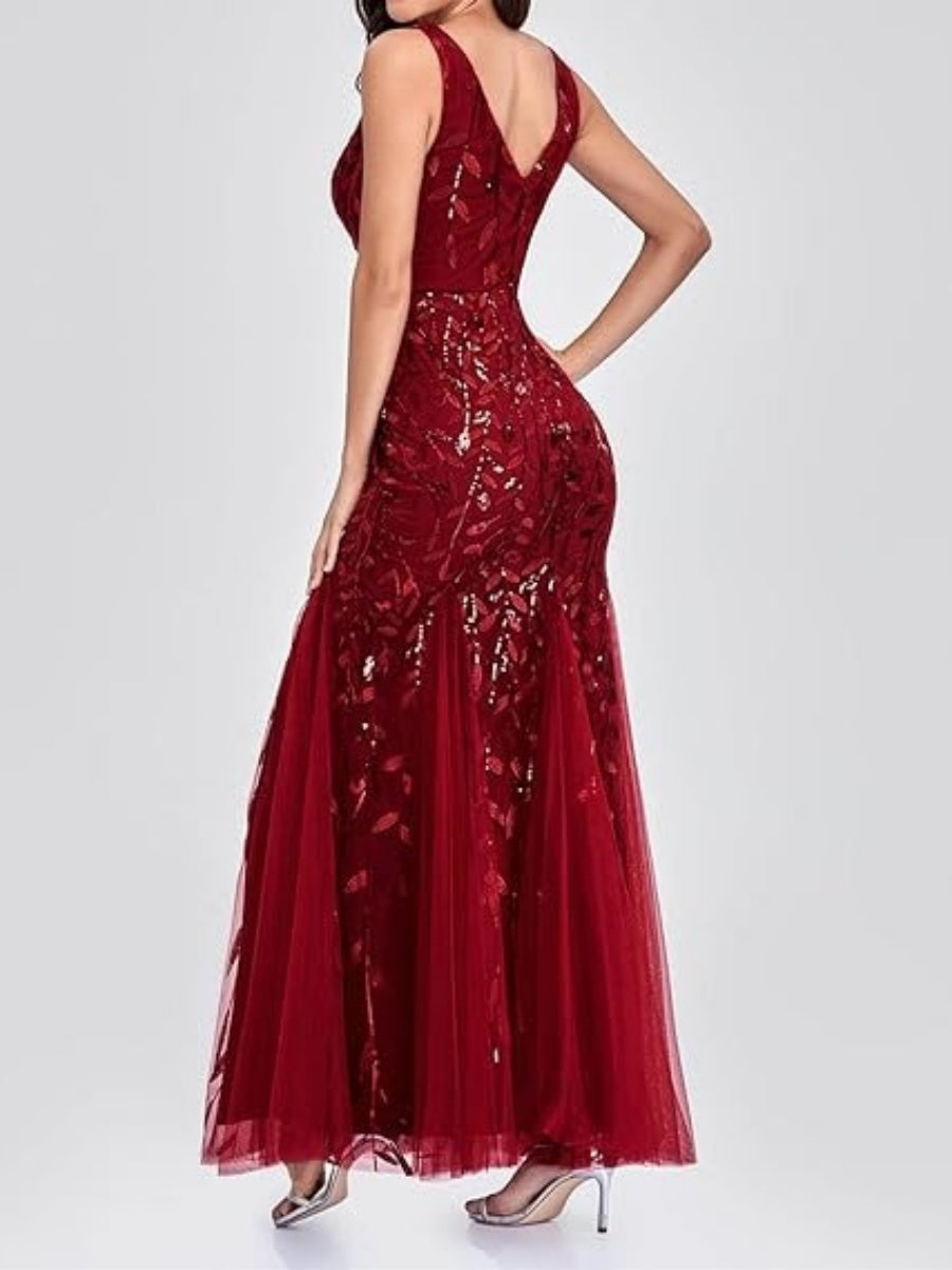 V-Neck Christmas Sequins Maxi Dresses