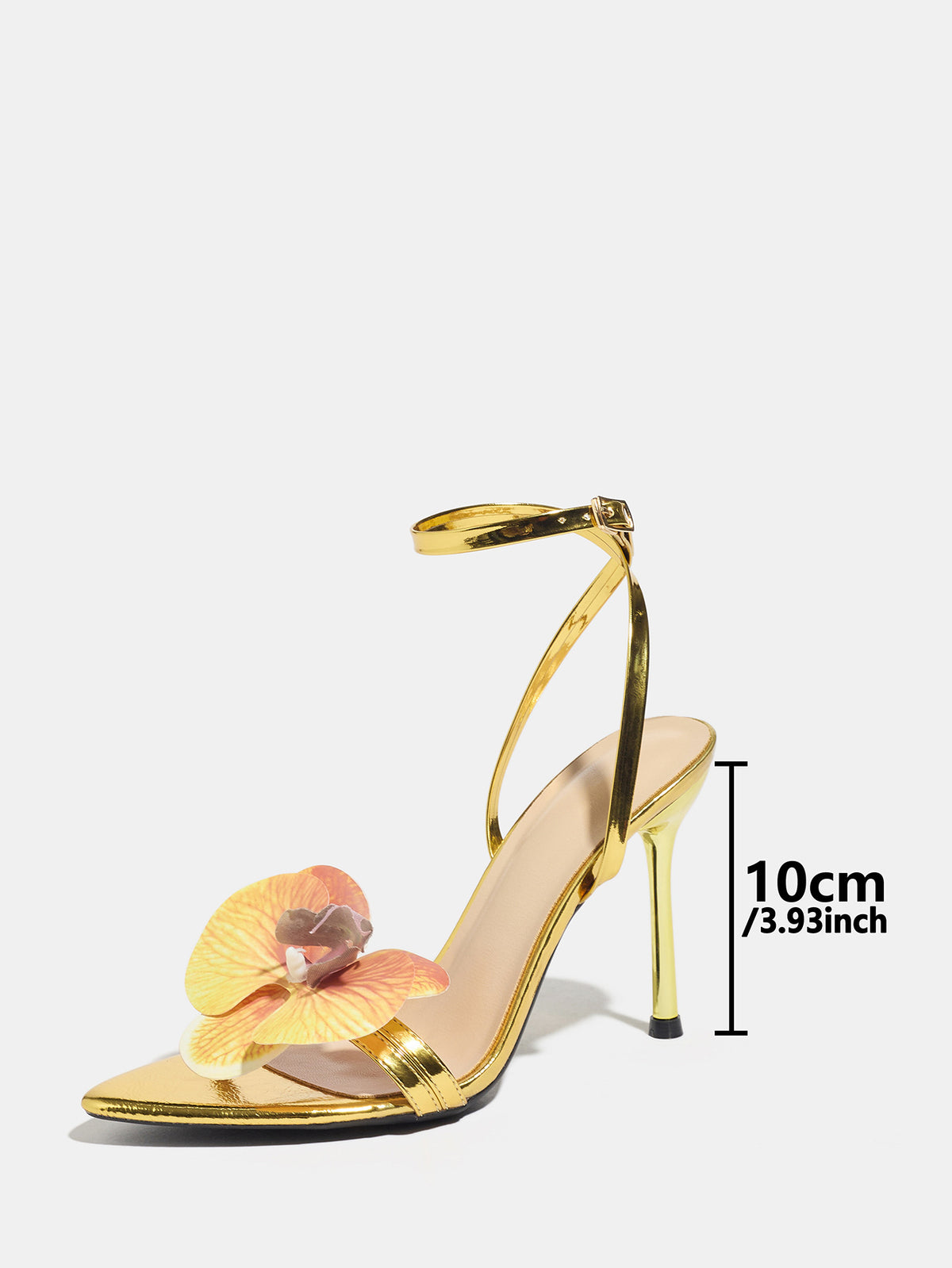 3D Floral Gold High-heeled Sandals