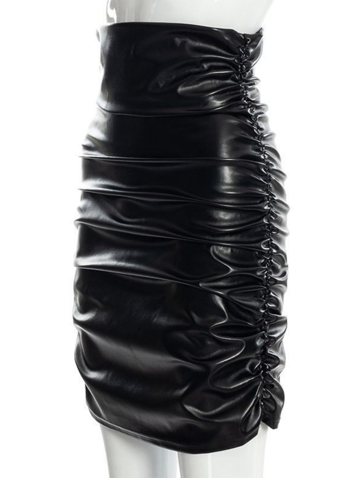 Pleated Solid Color PU Hip Wrap Skirts