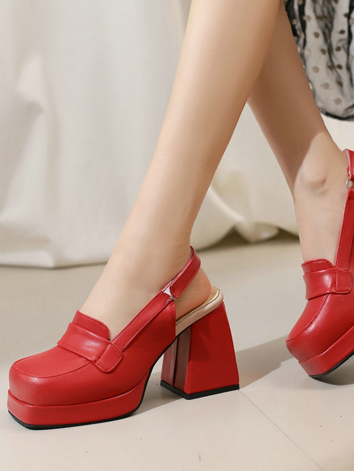 Platform Chunky Heels With Open Back