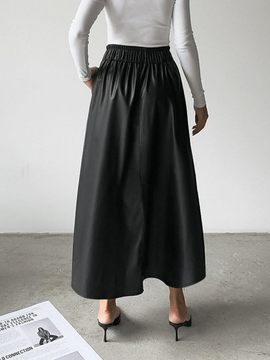 A-line skirt with full pockets Pu leather skirt