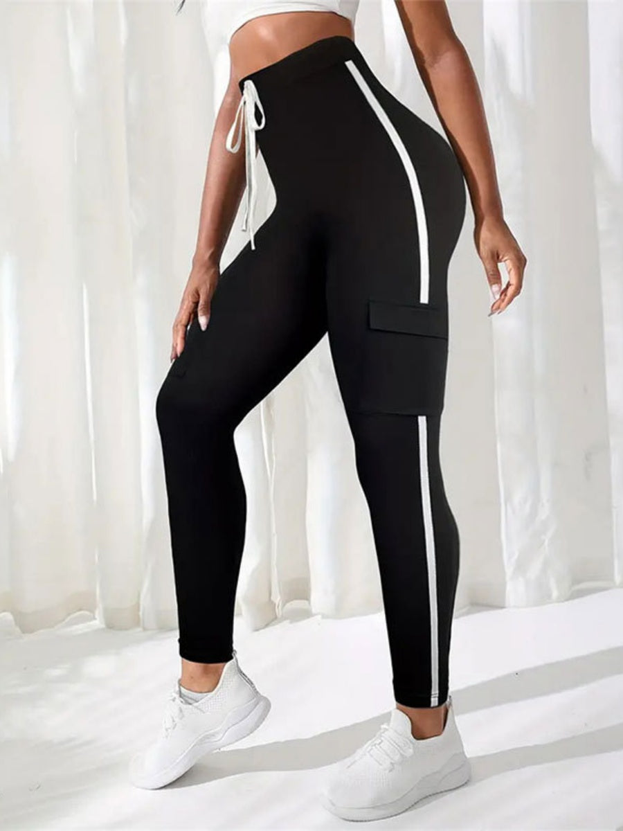 Big Pocket Yoga Knitting Stripes Tight Fit Pants
