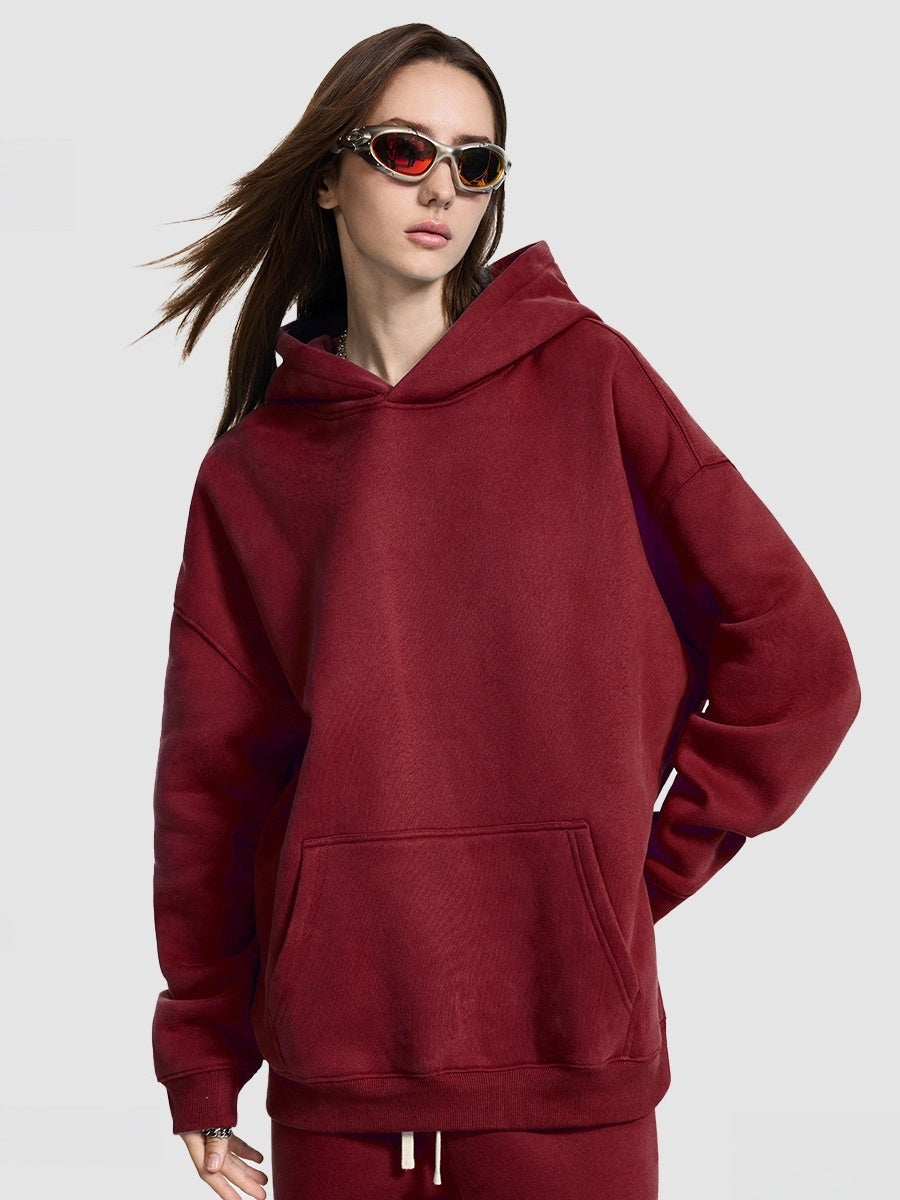 Solid Color All-match Plush Loose Hooded Hoodie Set