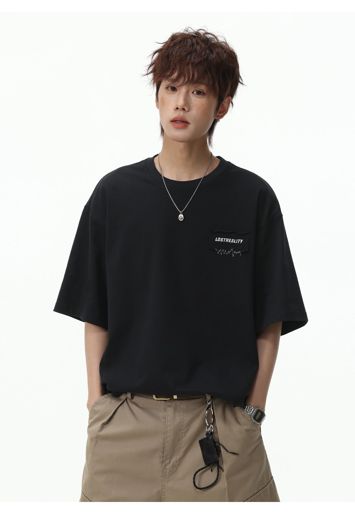 Color-blocked Letter Applique Loose-fit T-shirts