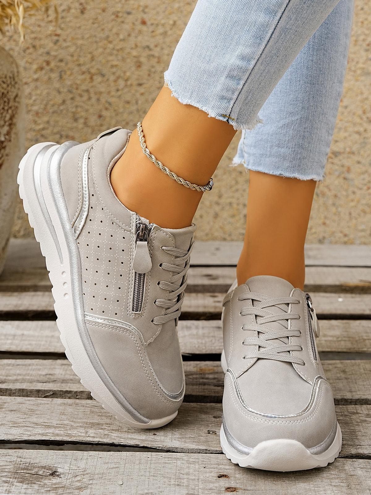 Side Zipper Breathable Athletic Shoes