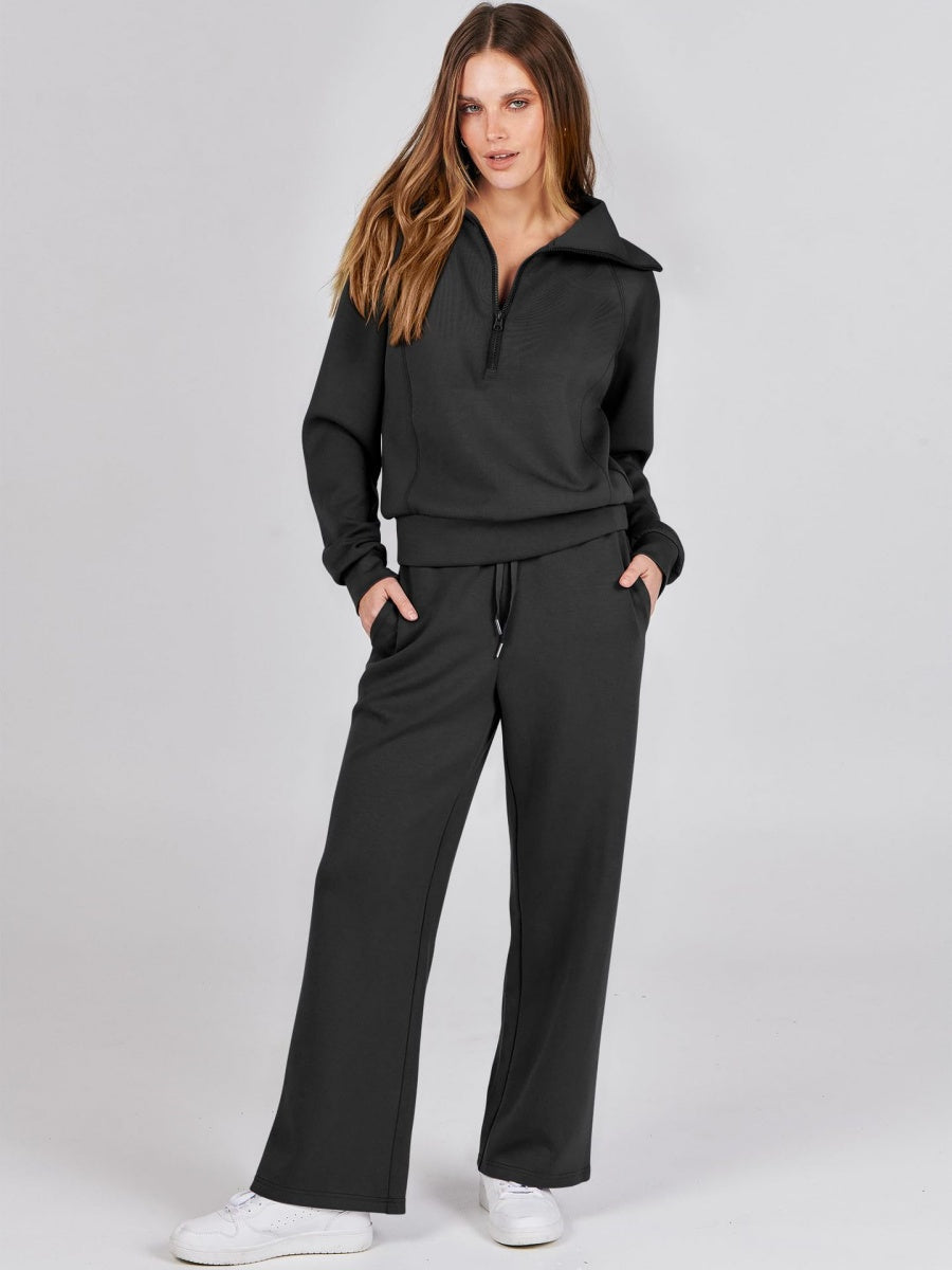 Ensembles 2 pièces Liber Automne pour femmes, fermeture éclair, couleur unie