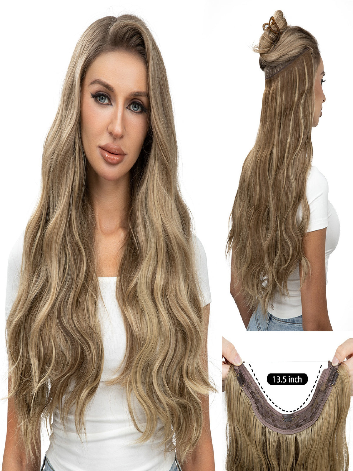 One-piece Hairpiece, Long Wavy Curls, Seamless Synthetic Fiber Wig