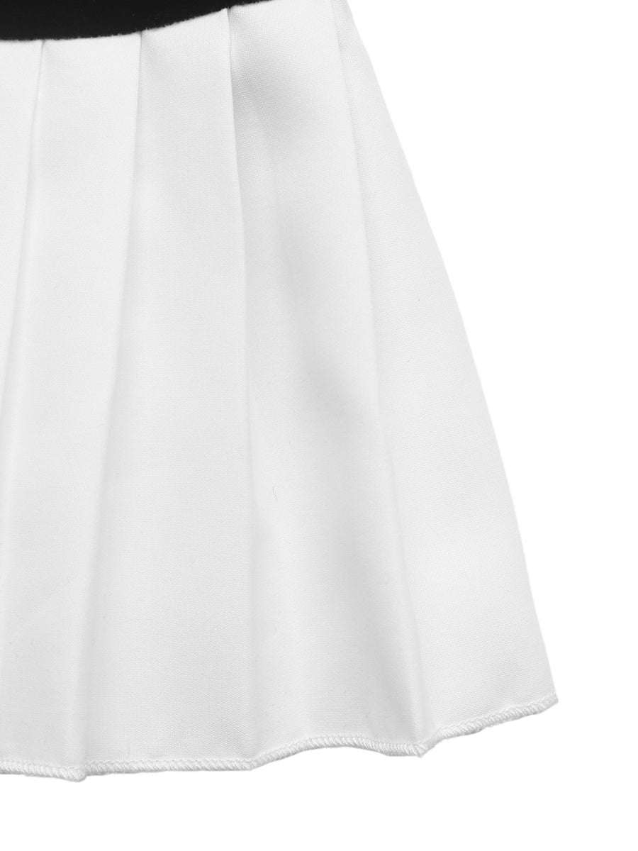 Women's Square collar Long-sleeved black patchwork short dress