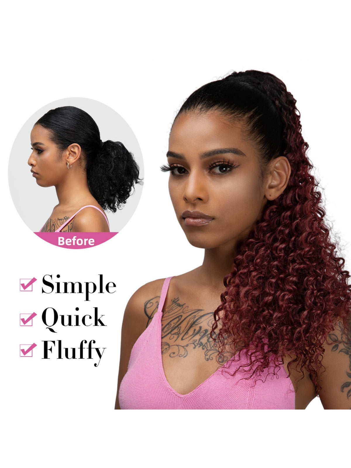Drawstring Adjustable Synthetic Fiber Ponytail Wavy Curl Wig