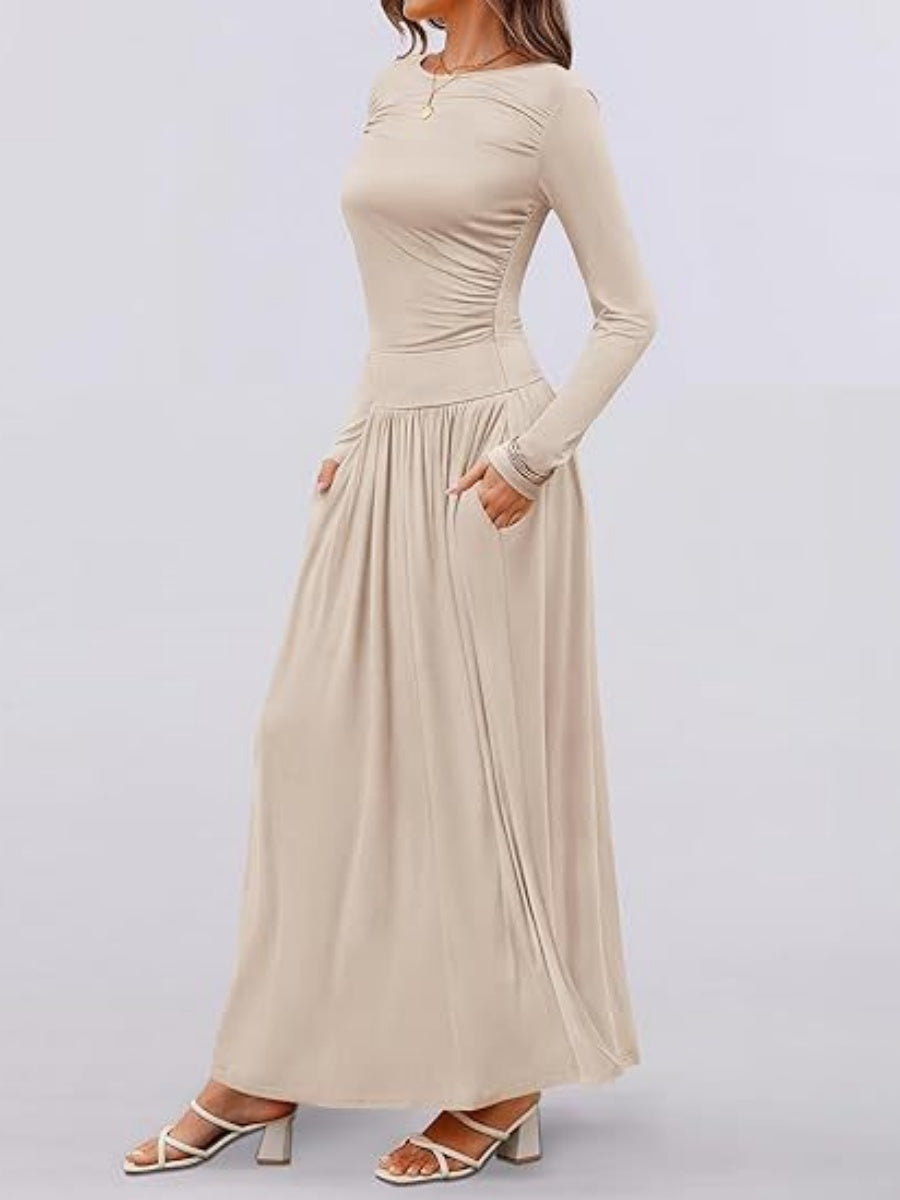 Liber Spring Women's Pocket Solid Color Maxi Dresses