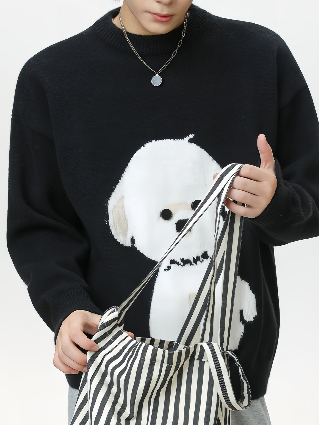 Cartoon Puppy Texture Keep Warm Crew Neck Sweater