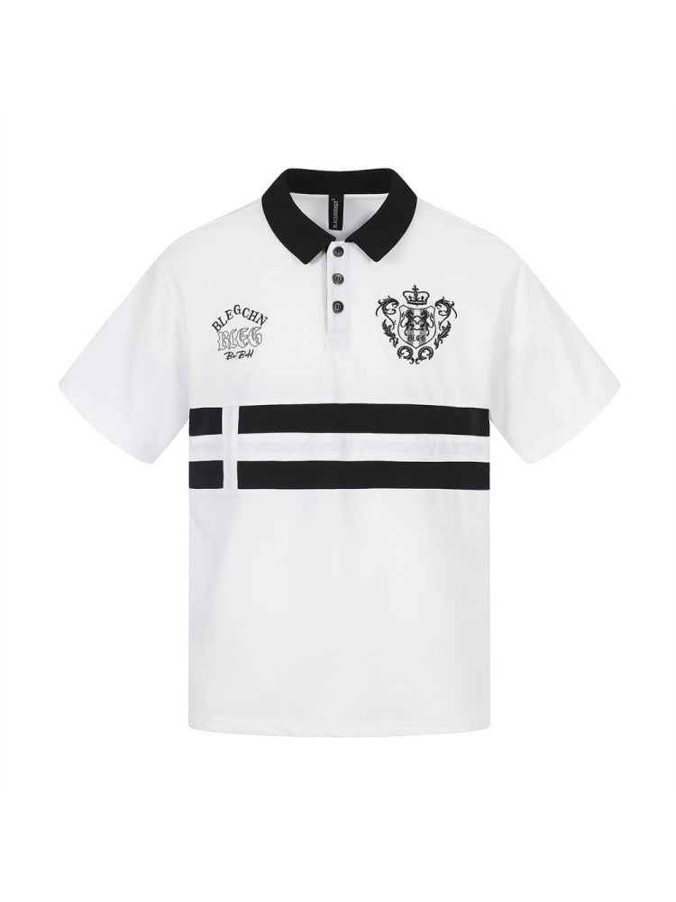 Stripes Patchwork Color-blocked Ins Embroidery Loose-fit Polo