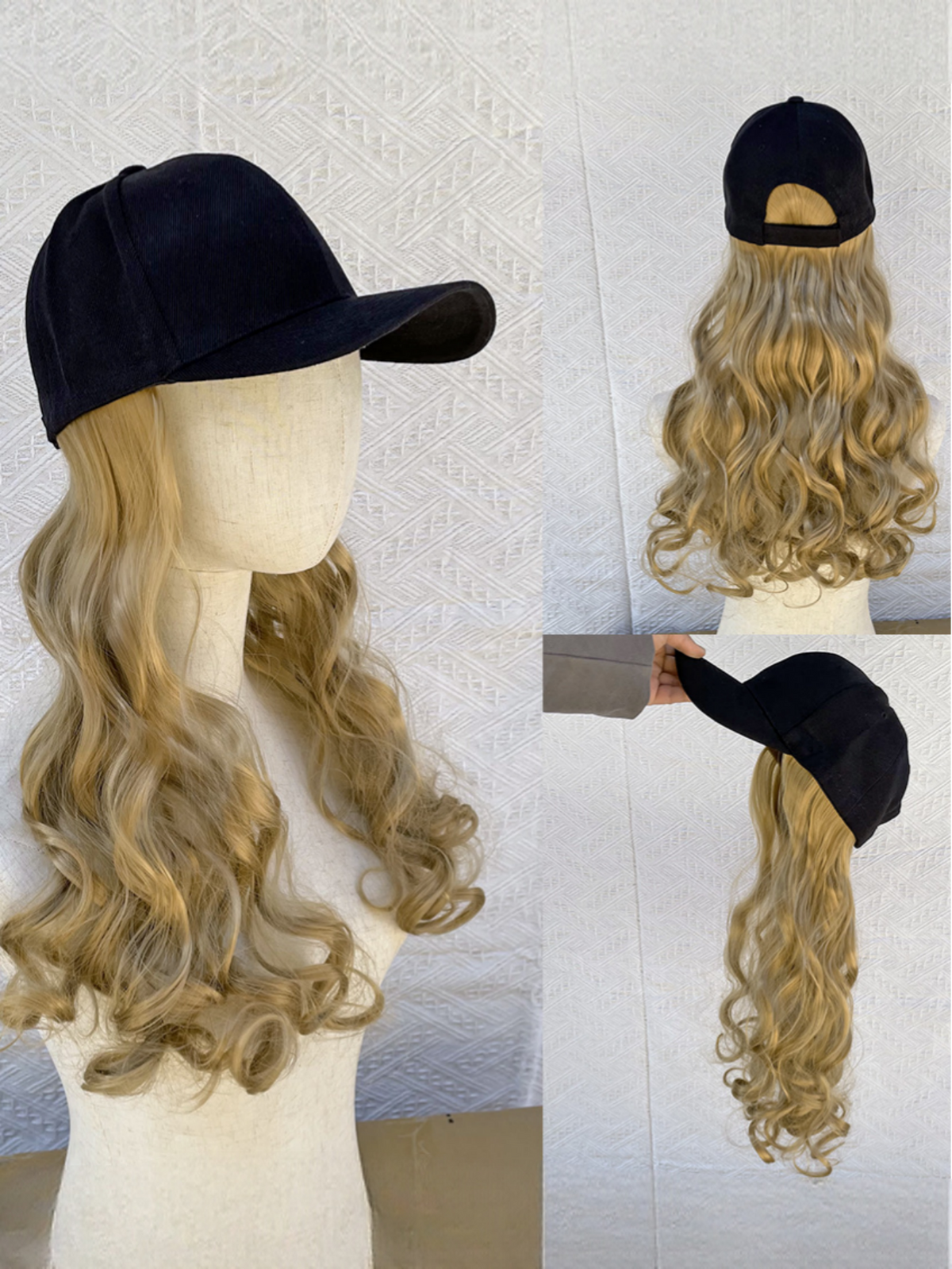 One-piece Baseball Cap Long Wavy Curls Synthetic Colored Wig