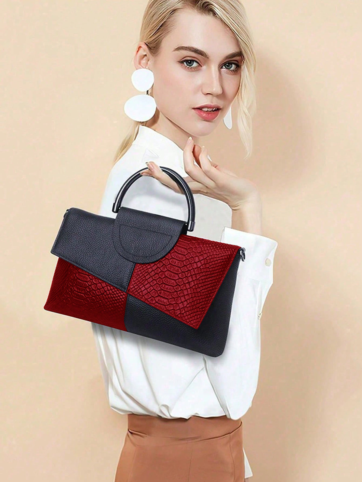 Snake-print Color-block Clutch/crossbody Bag