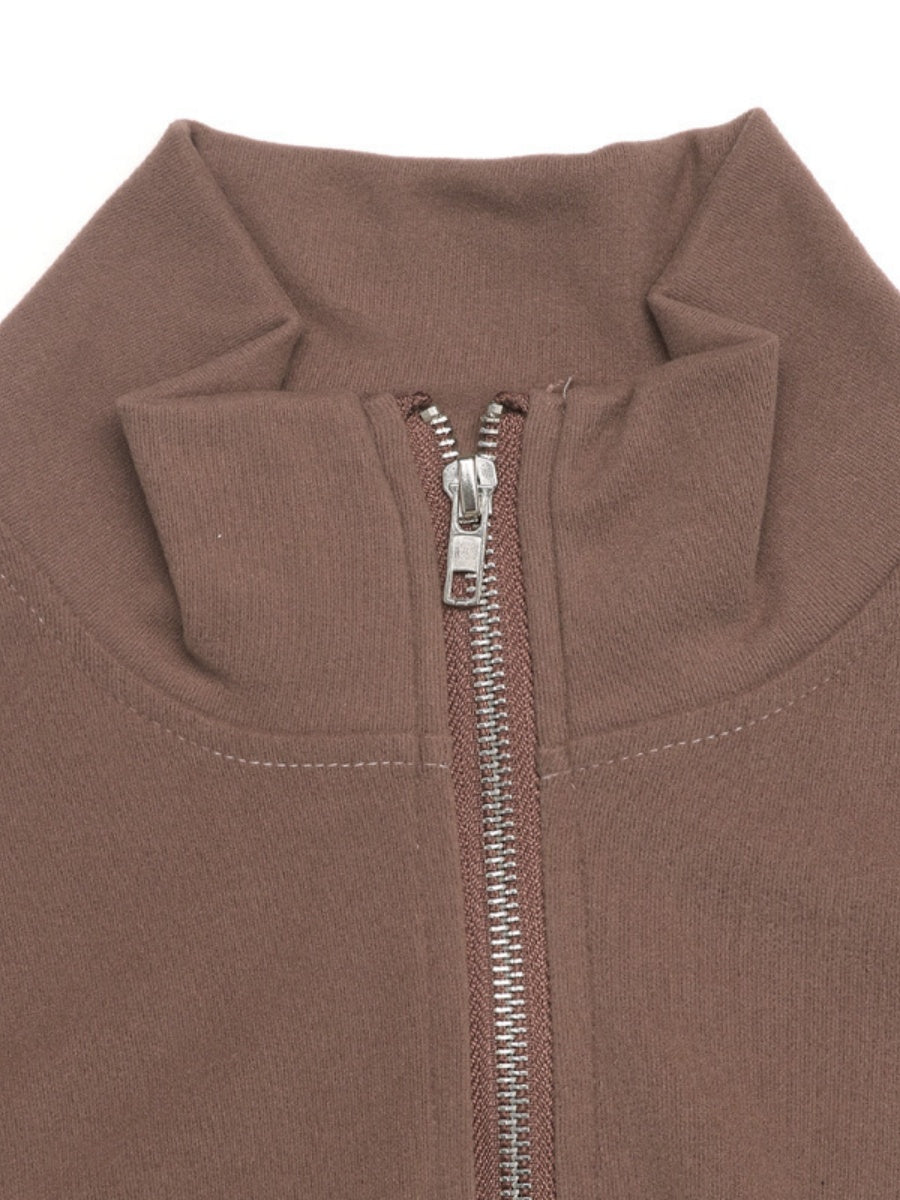 Short Cardigan Coffee brown zipper trousers Knitted two-piece suit