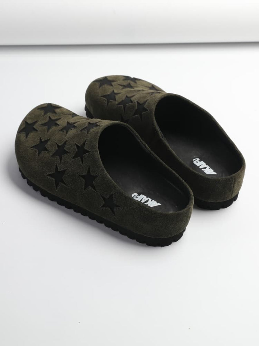 "Nomadic" Series Star-patterned Mule Shoes, Fashionable Genuine Leather Birkenstocks Platform Slippers For Men And Women