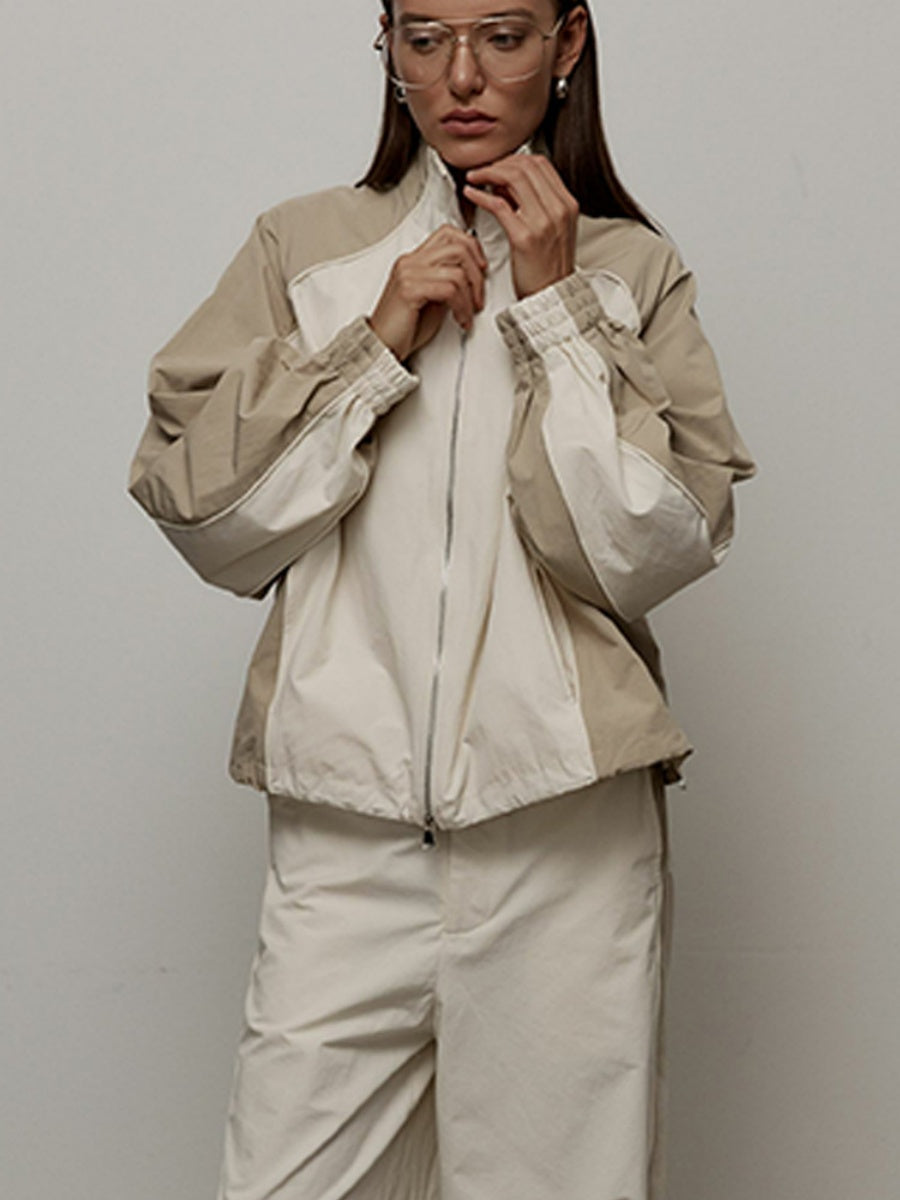 Liber Autumn women's drawstring clothing Colorblock long-sleeved two-piece jacket