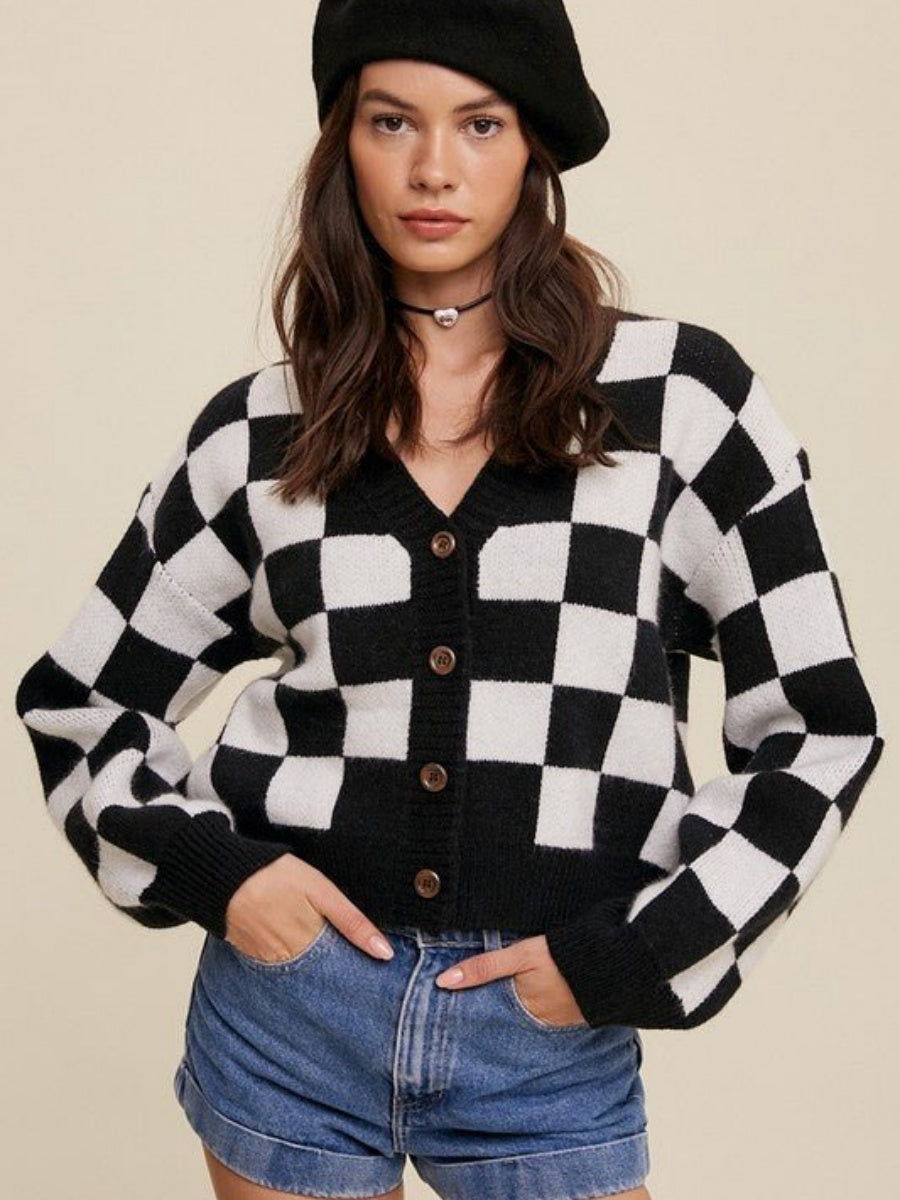 Plaid Contrasting colors Short Cardigans